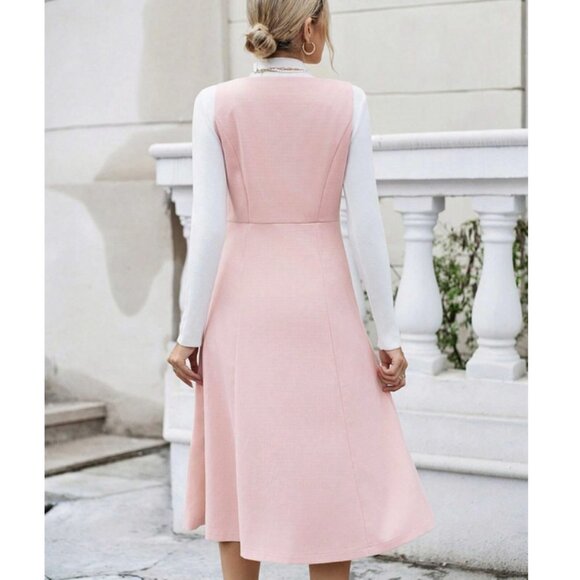 Flap Pocket Button Front Midi Dress Pink - Picture 6 of 6